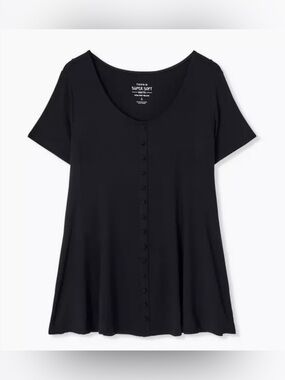 Torrid Super Soft Button-Front Seamed Top Size 5X Black Short Sleeve
